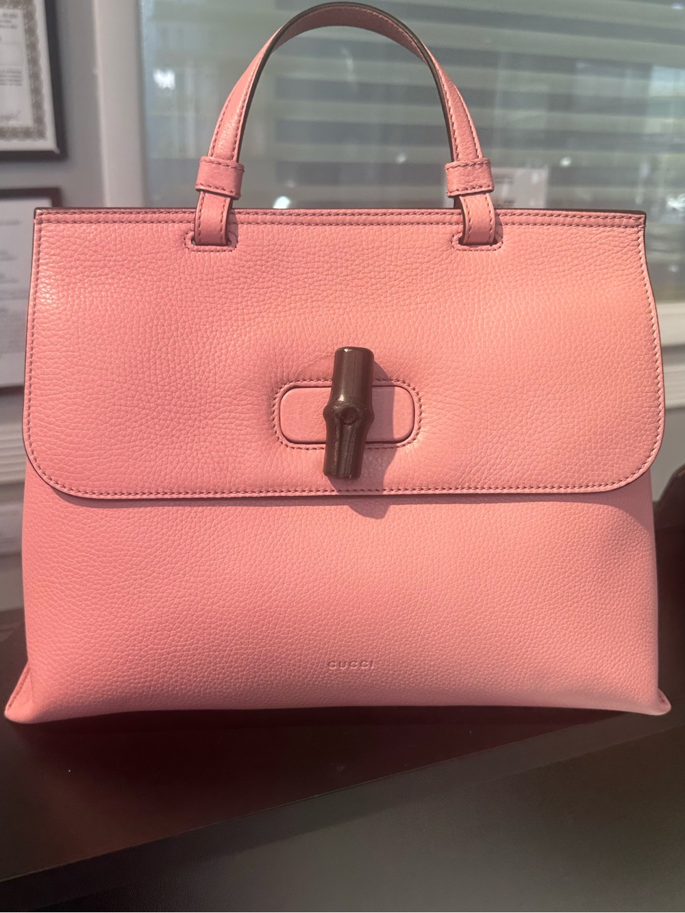 Gucci Pink Leather Top-Handle Satchel with Bamboo Accent